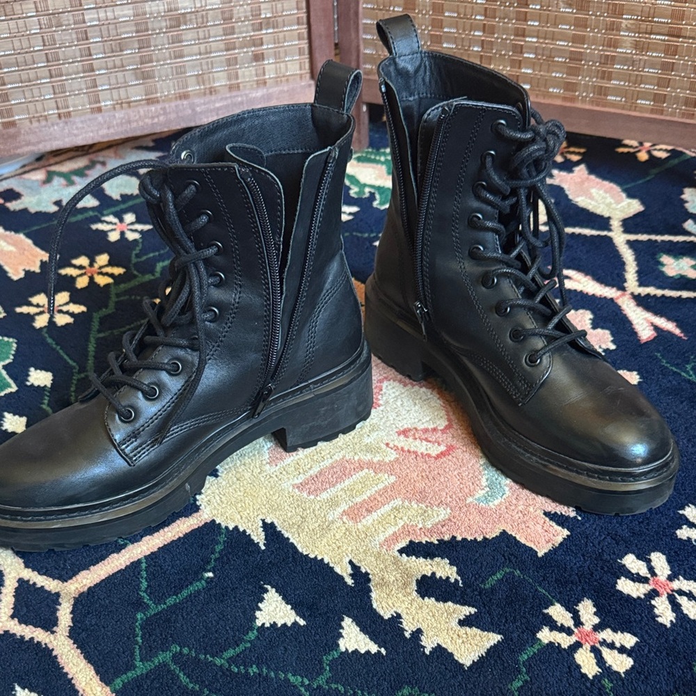 Steve Madden Black Leather Combat Boots